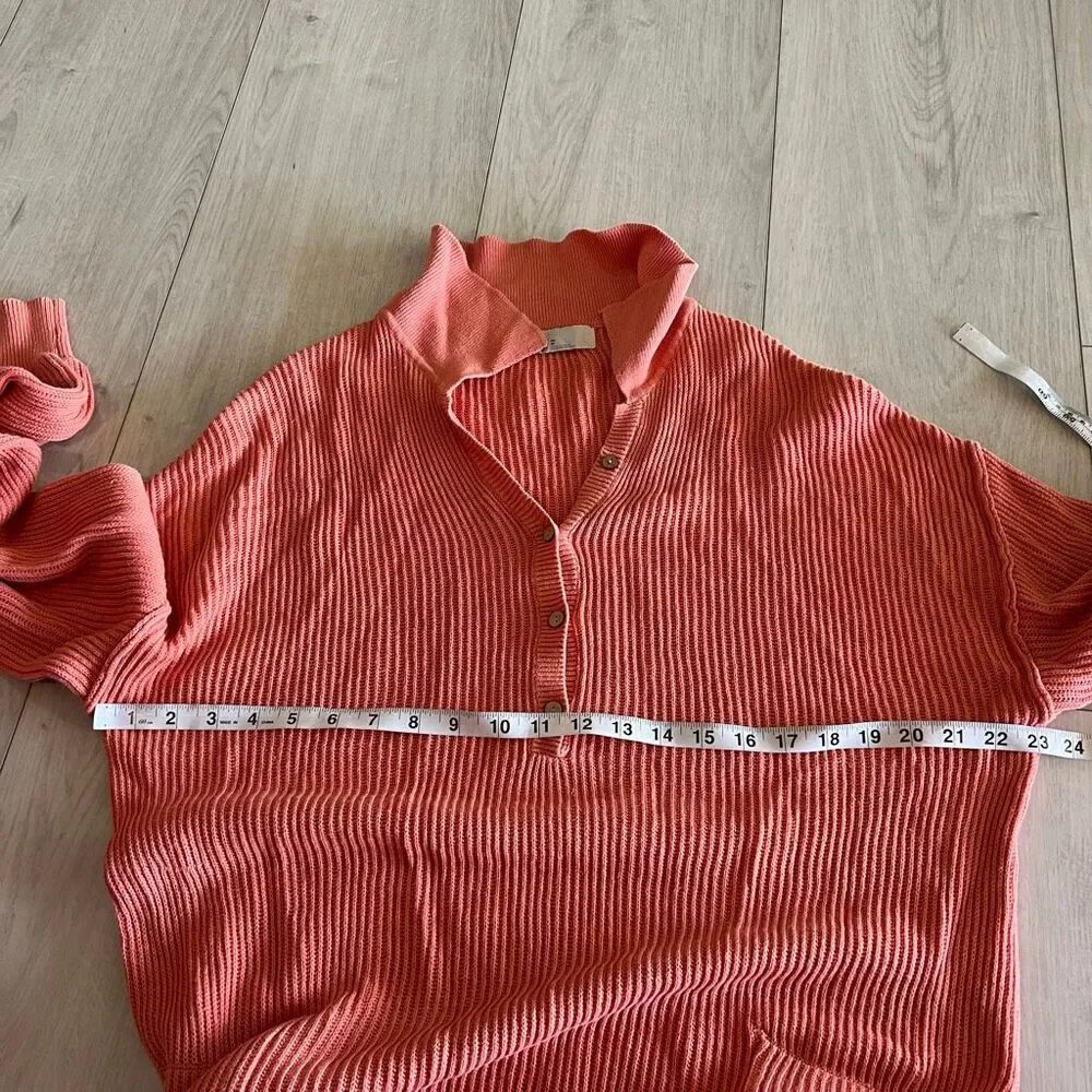 Free People Coral Ribbed Long Sleeve Romper